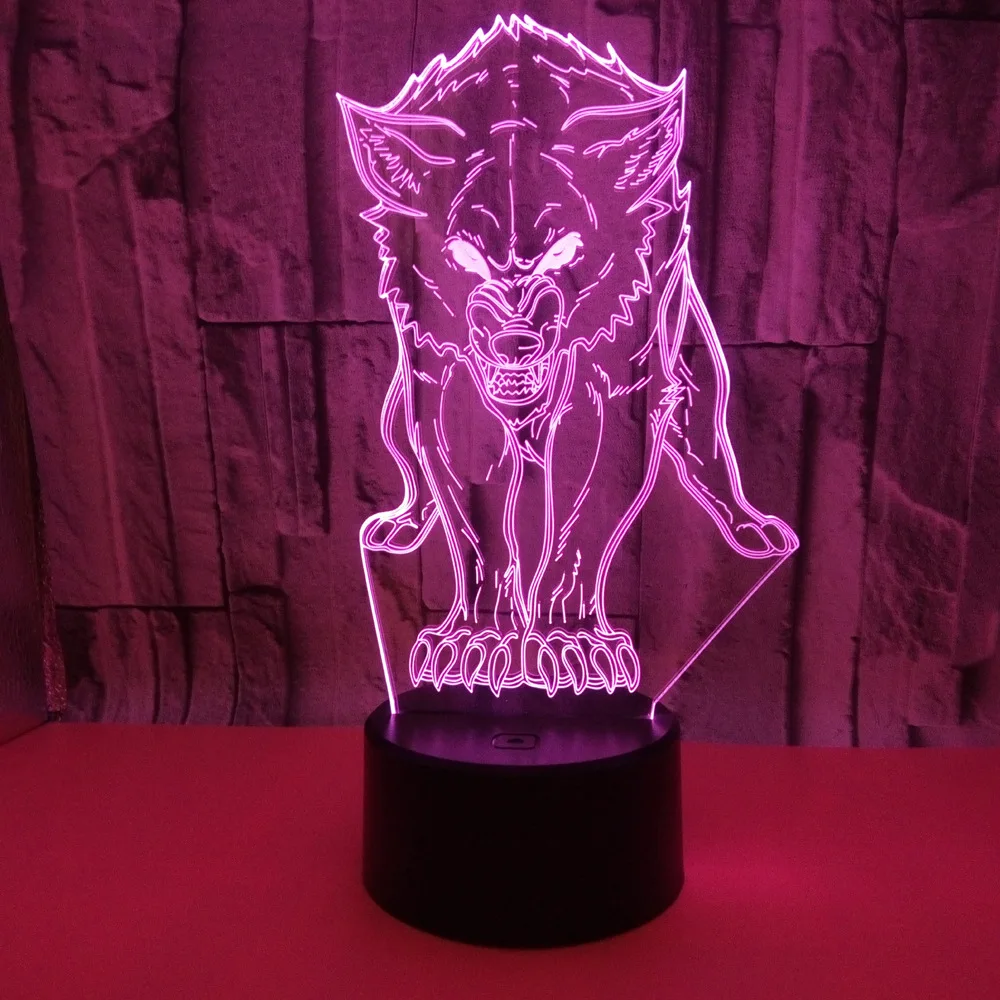 Wolf 3D Table Lamp Colorful Touch Remote Control LED Visual Light Creative Birthday Christmas Gift  Bedroom Decor 3D Night Light