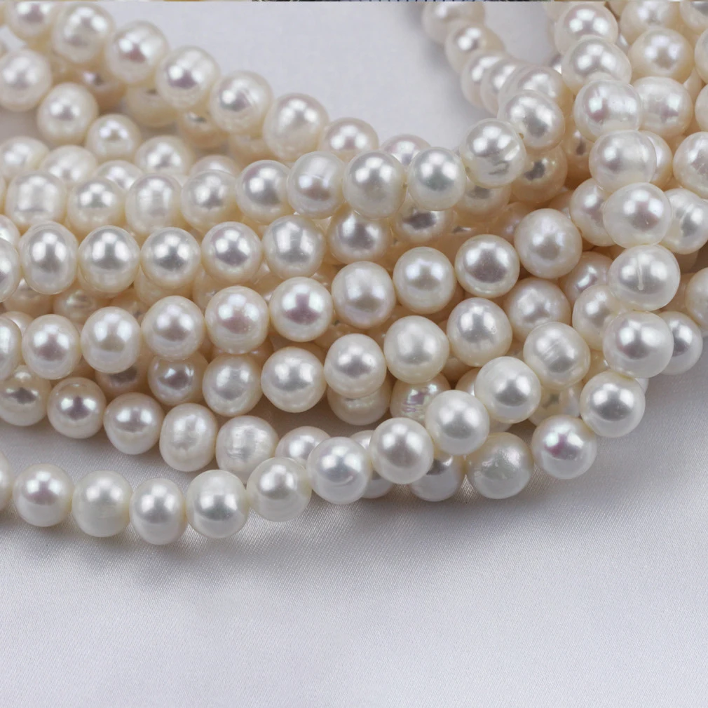 

Genuine wholesale 5 strands 8mm AA- white off round pearl strands loose beads women lady jewelry DIY