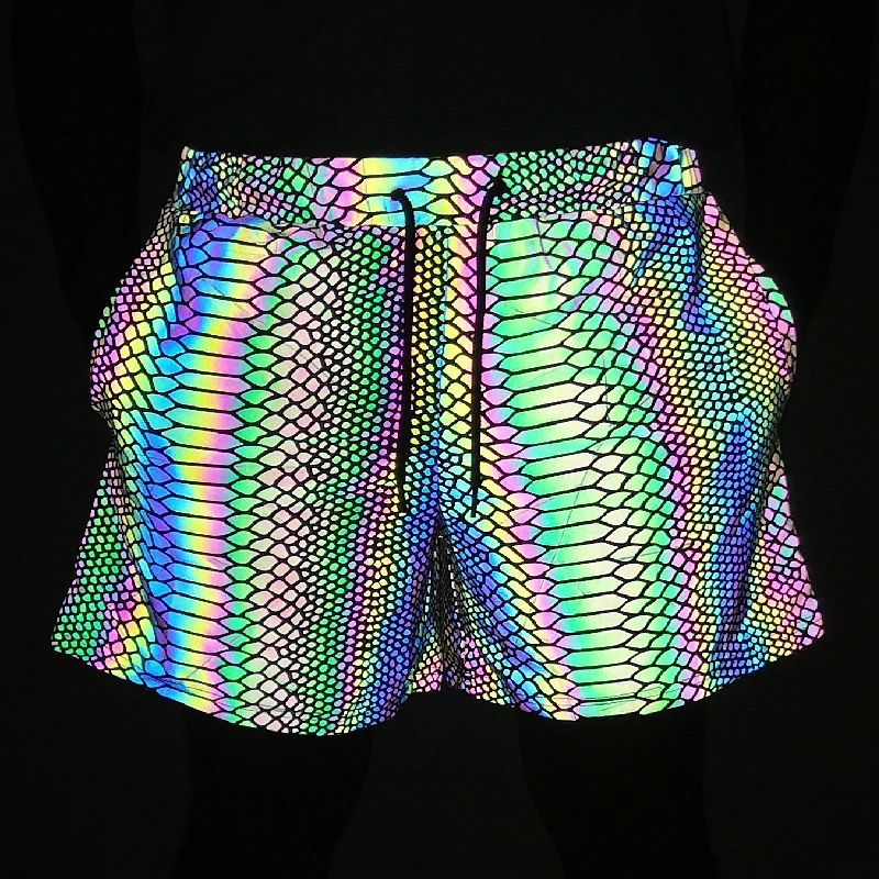 Summer Shorts Men 2025 Jogger Reflective Safety Trouser Snakeskin Print Drawstring Elastic Waist Cycling Gym Shorts With Pockets - Image 2