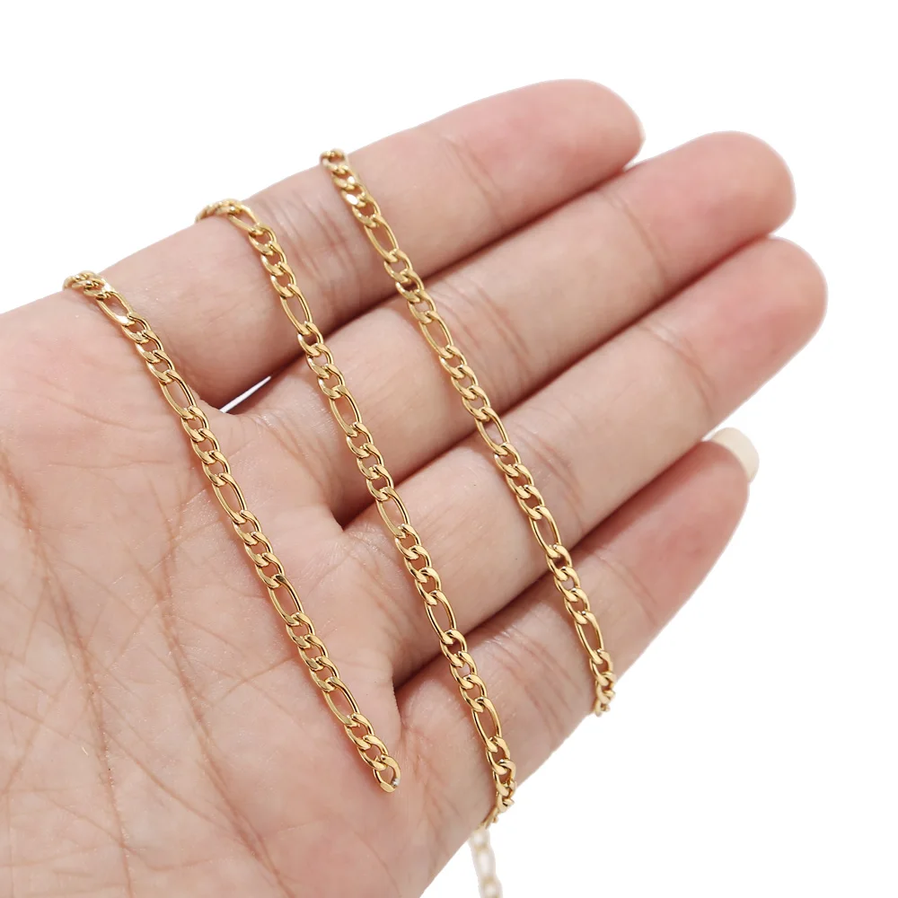 

3mm Exquisite Stainless Steel Polished Gold Tone Curb Chain Link DIY Accessories Necklace Bracelet Jewelry