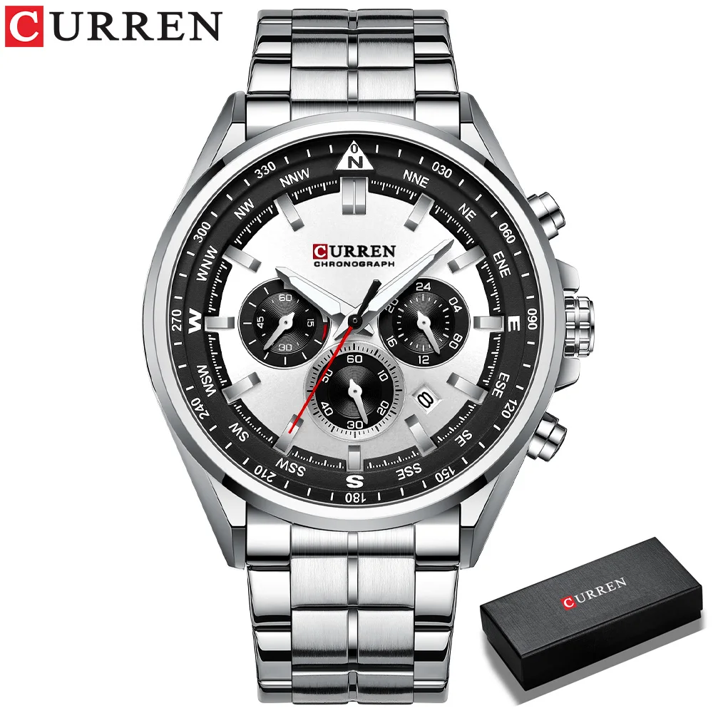 CURREN Luxus-Armbanduhren für Herren, Edelstahl, Quarz-Armbanduhren mit Chronograph, lässige Sportuhr 5
