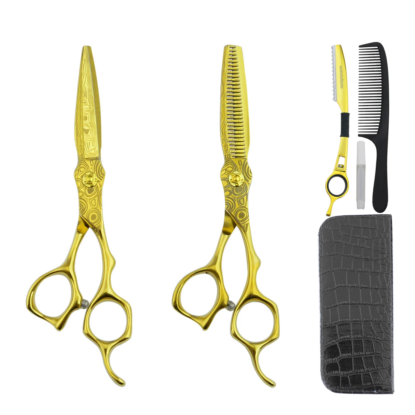 

Univinlions 6" Professional Hairdressing Scissors Kit Japanese Steel Hair Cutting Thinning Shears Razor Comb Barber Accessories