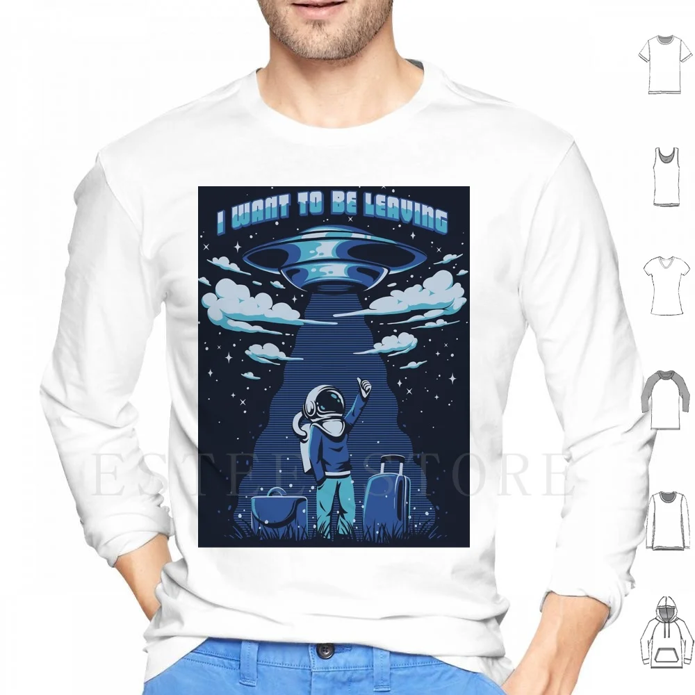 Abduction! Hoodies Long Sleeve Scape Aduction Ufo Desing Ilustration Package Leave The Planet Planet Outside Universe