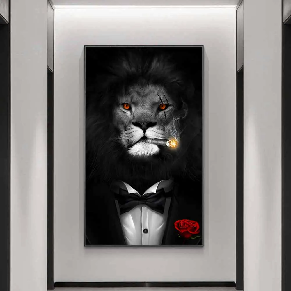 

Modern Lion in a Suit Canvas Painting On the Wall Art Posters And Prints Smoking Lion Nordic Art Animals Picture For Living Room