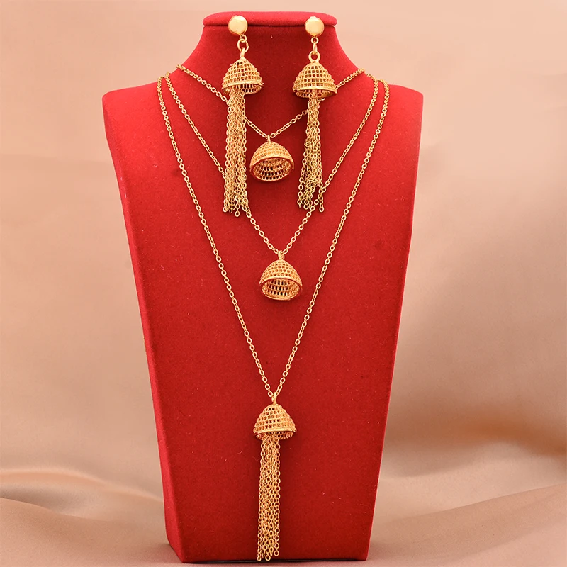 

24K Dubai Gold Color Jewelry Sets For Women African India Party Wedding Necklace Pendant Earrings Jewellery Set Engagement Gifts