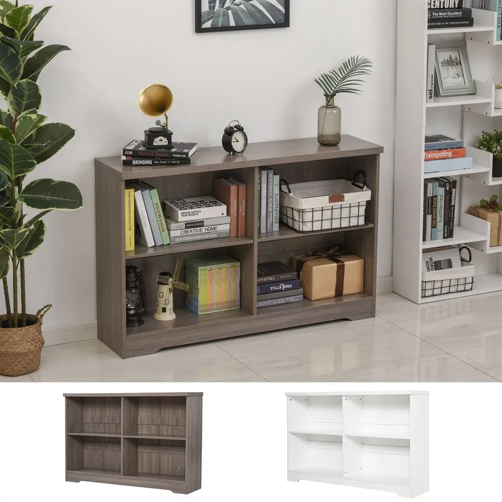 HOMCOM 4-compartment bookcase wooden bookshelf with adjustable shelves for books 119,5x29,5x76,5 cm