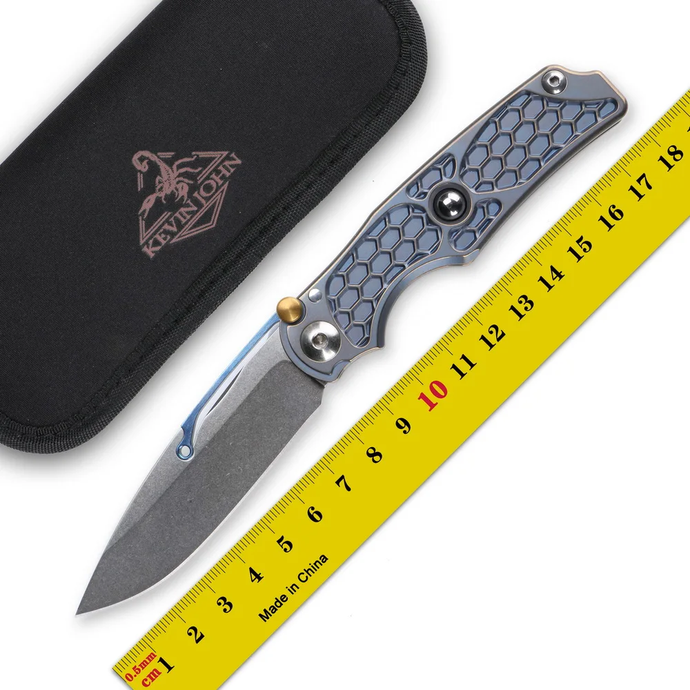 

KEVIN JOHN Chris TiLock Elemental Folding Knife M390 blade Stonewash Titanium handle Outdoor camping hunting knives EDC tool