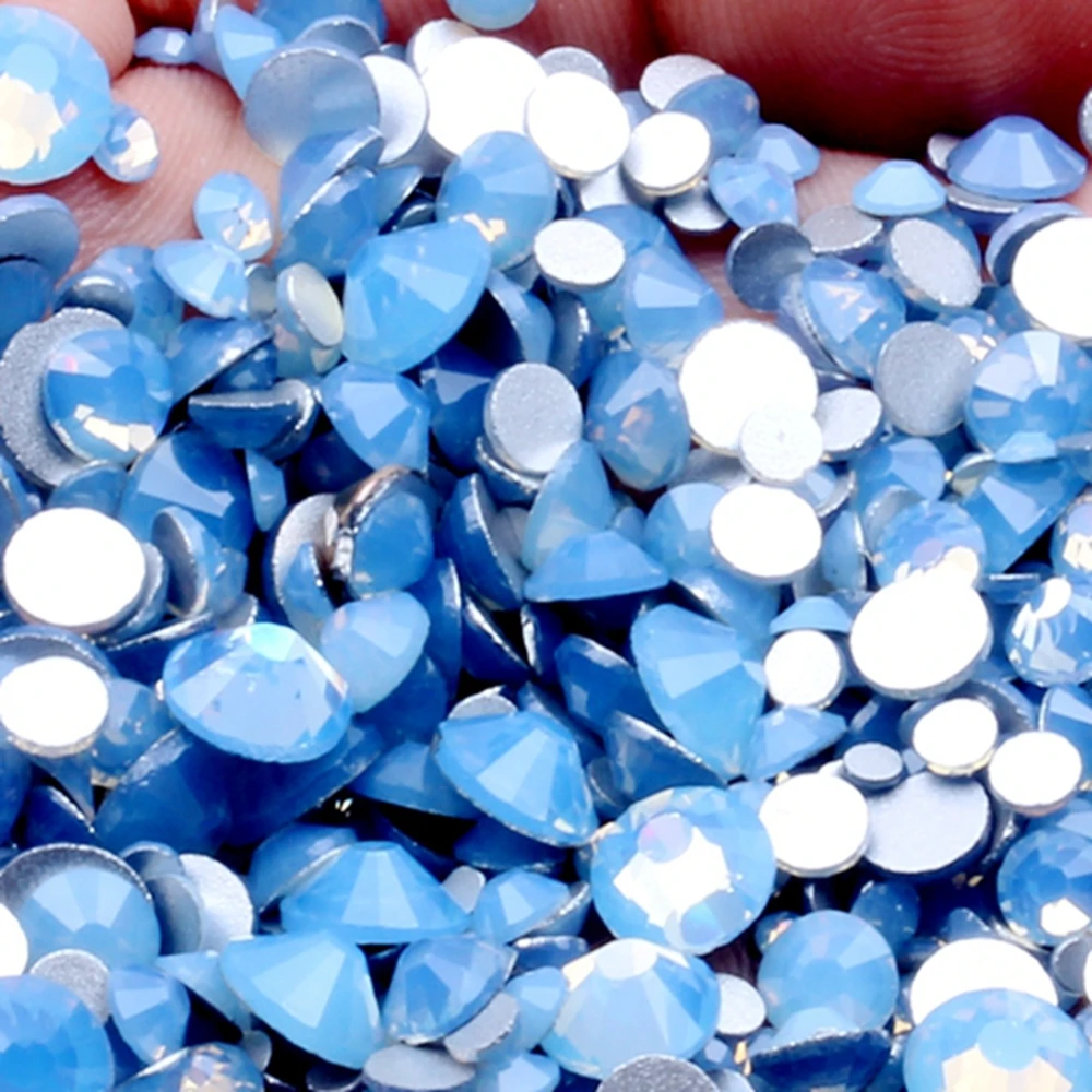 Blue Opal Many Size Non Hotfix Crystal Rhinestones For Nails Art Rhinestones Set Glue On Glass Stones Wedding Dresses DIY