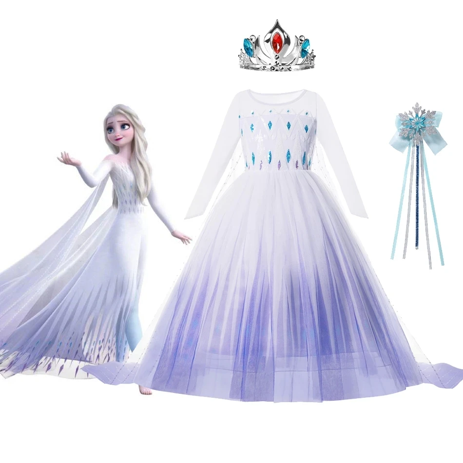 Frozen Elsa Dress for Girl Kids Baby Fancy Cosplay Frozen2 Princess Dresses Anna Elza White Dress