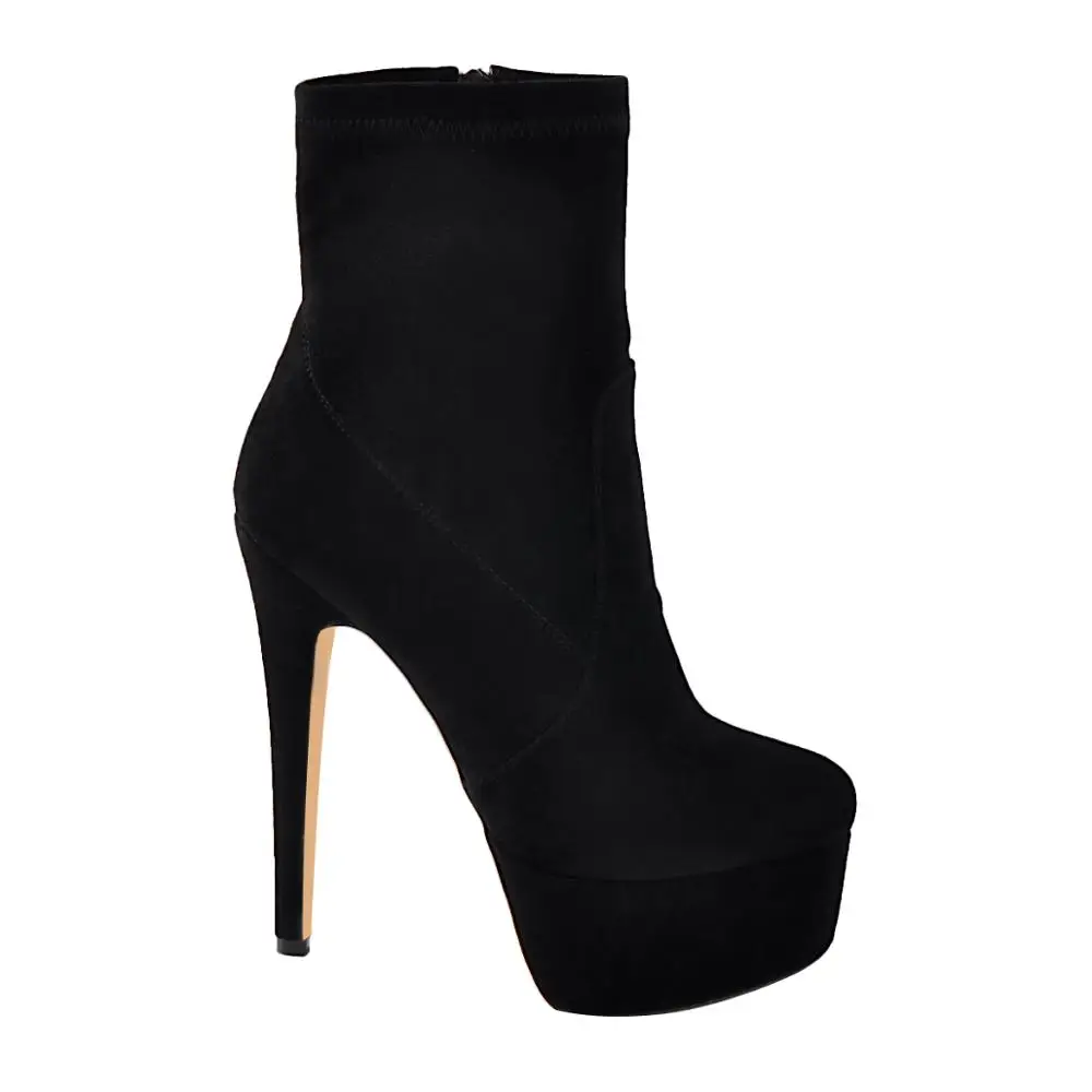 Onlymaker Ankle Boots Lycra Stretch Platform Stiletto High Heel Black Booties Zipper Woman Plus Size Boots