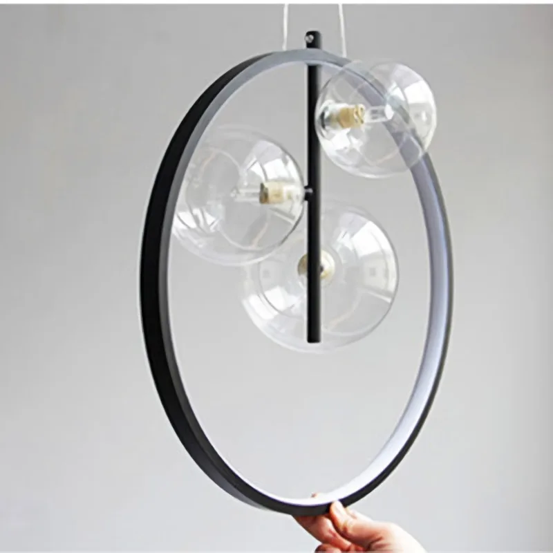 Modern Suspension Round Ring Pendant Light Glass Ball Lampshades Black Dining Furniture Living Rroom Home Decoration Accessories