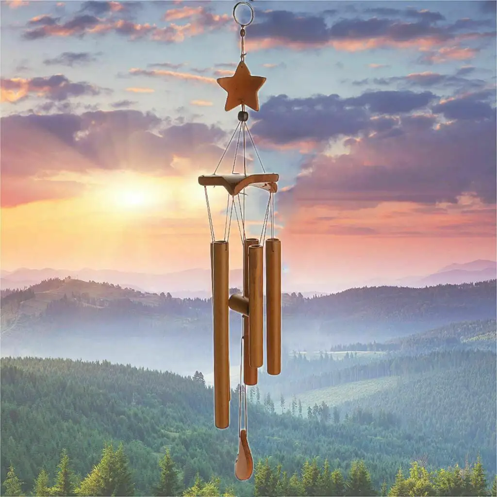الخيزران Windchime ساحة حديقة ديكور في الهواء الطلق الرياح الدقات نجمة القمر الرياح جرس البني