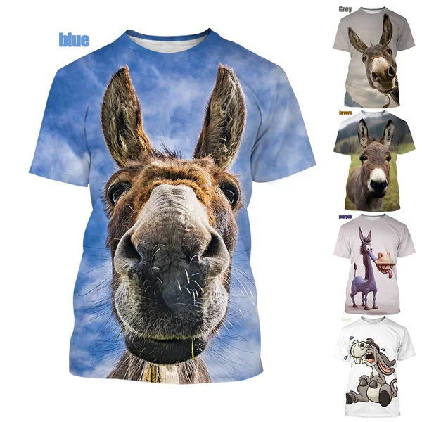 Summer new fashion animal  3D Donkey Printed men and women casual T-shirt personality trend fun animal short-sleeved size XS-5XL