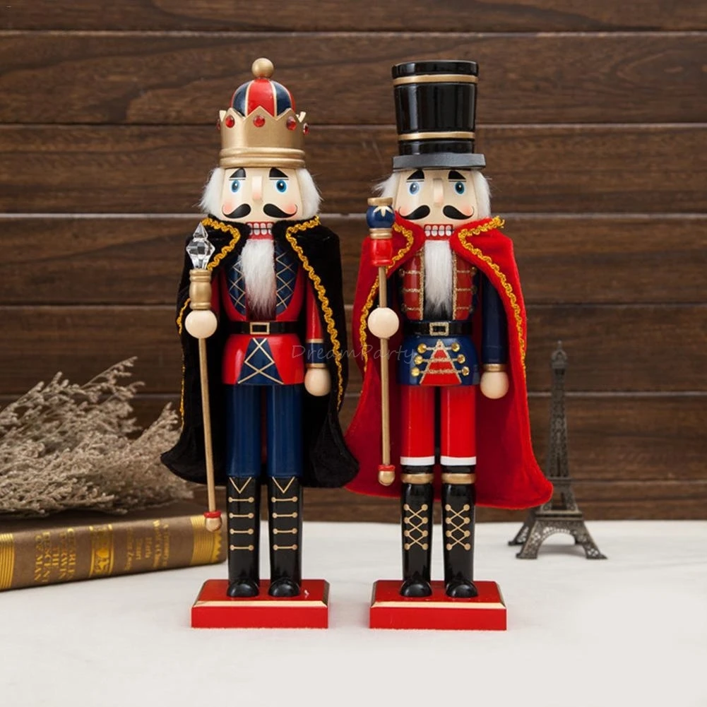 38 CM Wooden Nutcracker Soldiers Doll Ornament Soldier With Cloak Shape Puppet Decoration Home Office Decor for Boyfriend Gift