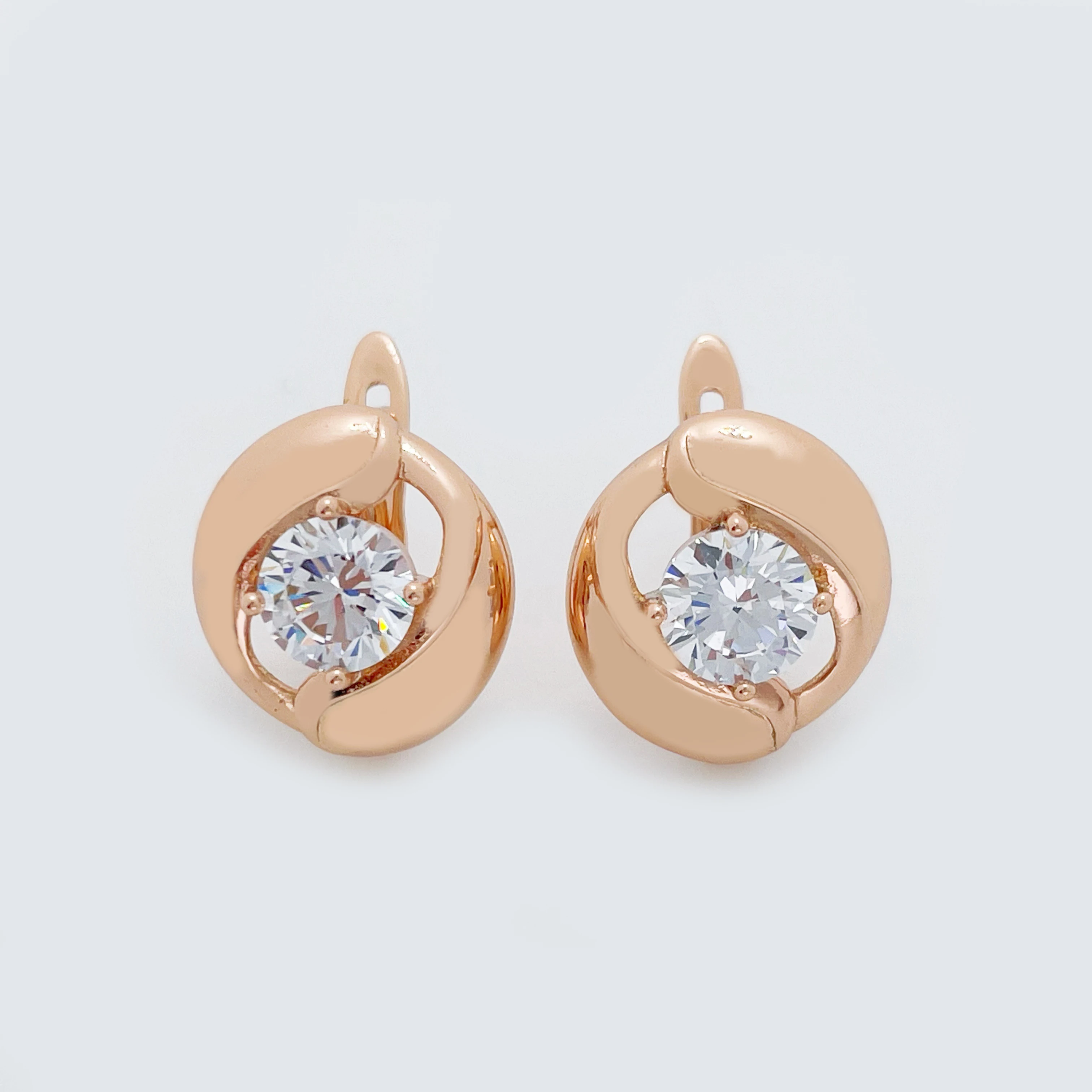 Hot Fashion Women Engagement Jewelry Luxury Wedding White Natural Zircon 585 Rose Gold Round Big Stud Earrings