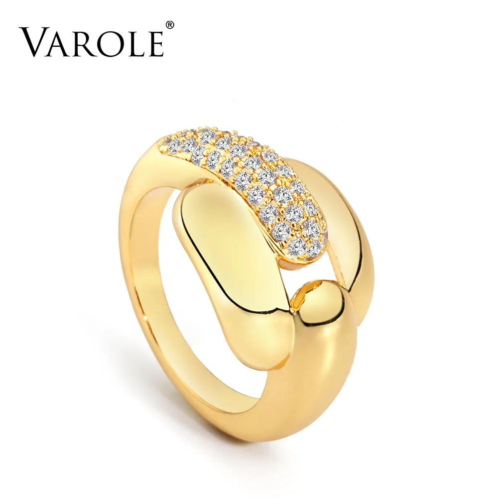 

VAROLE Simple Design Ring Gold Color Female with Crystal Lady Finger Rings For Women Fashion Jewelry Dropshipping