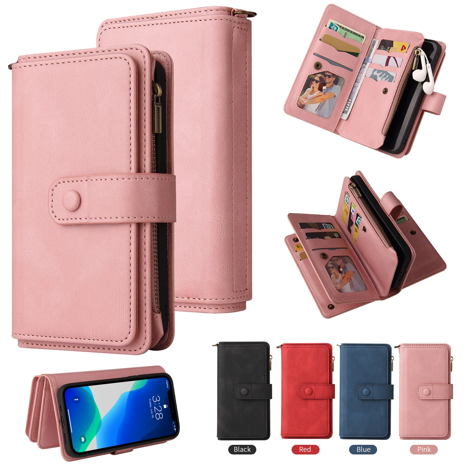 PU Leather Case Cover for Sony Xperia 1 III, Xperia 5 III, Xperia 10 III, Zipped Multifunction, New 15 Card Wallet