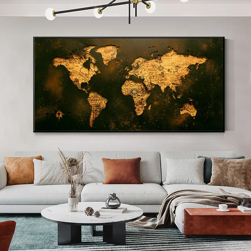 Vintage World Map Picture Canvas Painting Retro Map Posters Prints Wall Art Picture Quadro for Living Room Home Decor Cuadros