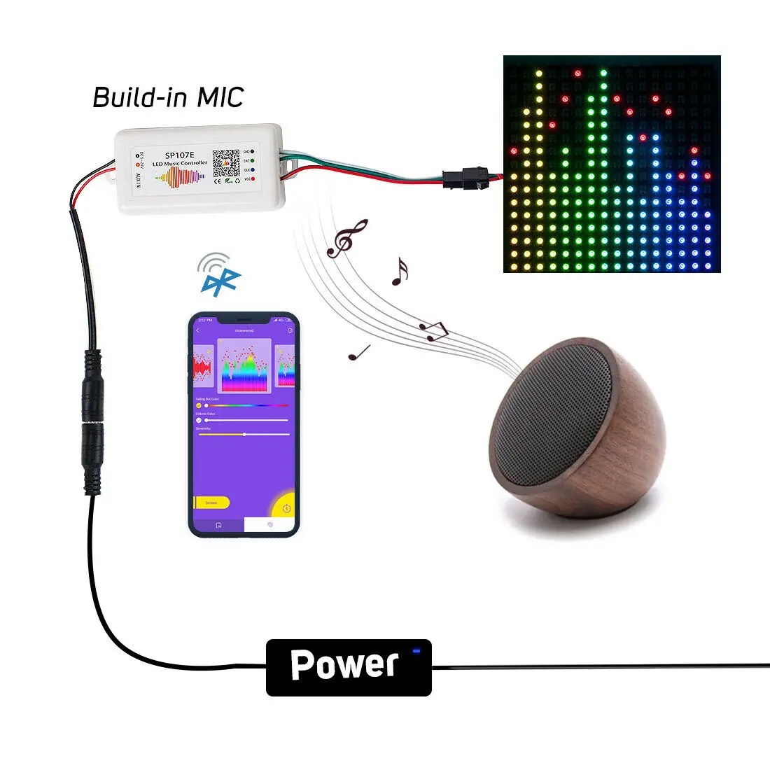 SP107E Bluetooth-Compatibel Led Muziek Controller Full Color Pixel Ic Controllers Door Smart Phone App Voor WS2812B WS2811 Led strip