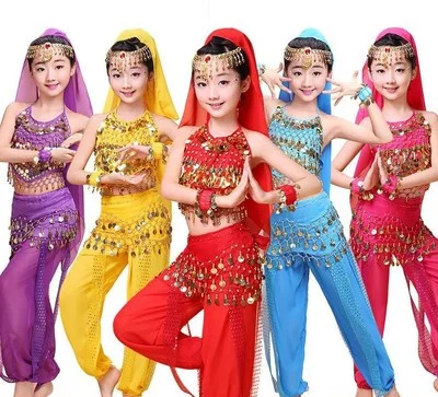 

Детский набор костюма для танца живота для восточных танцев для девочек костюмы для танца живота Индии танец живота одежда костюмы для танца живота для детей в индийском стиле 5 Цвета