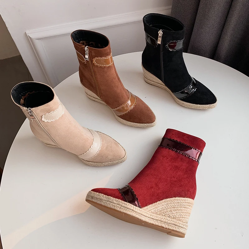 Winter Women Ankle Boots Platform Wedge Heels Booties Female High Heels Autumn Espadrille Shoes Large Size Chaussure Femme