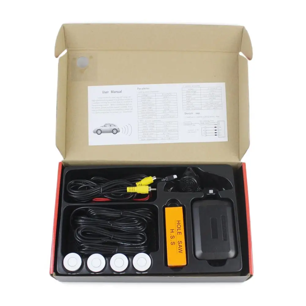 DIYKIT Car Reverse Video Parking Radar 4 Sensor Rear View Backup Security System Sound Buzzer Alert Alarm for Camera Car Monitor