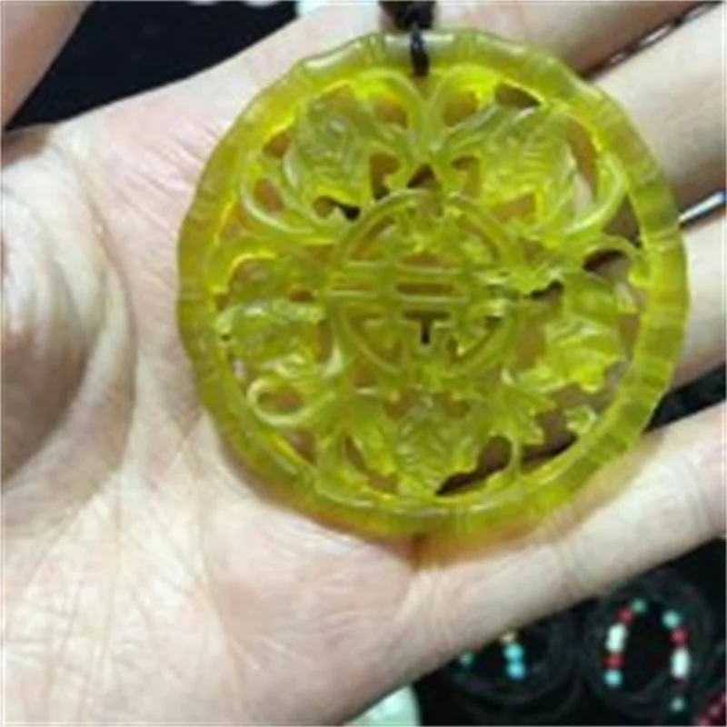 Hot selling natural hand-carve Hollow out yellow blessing in front of my eyes NecklacePendant fashion jewelry MenWomen LuckGifts