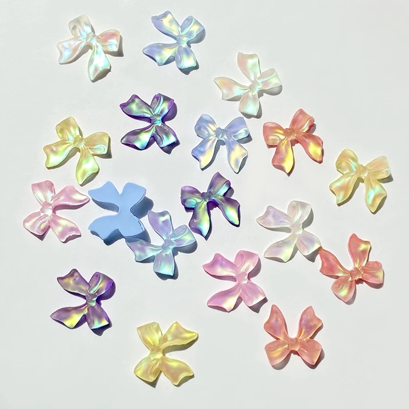 50Pcs Aurora Ribbion Bow Nail Art Decoration11x10mm Kawaii 3D Resin Bowknot Nail Charms DIY Cute Girl Acrylic Bow Tie Nail Part