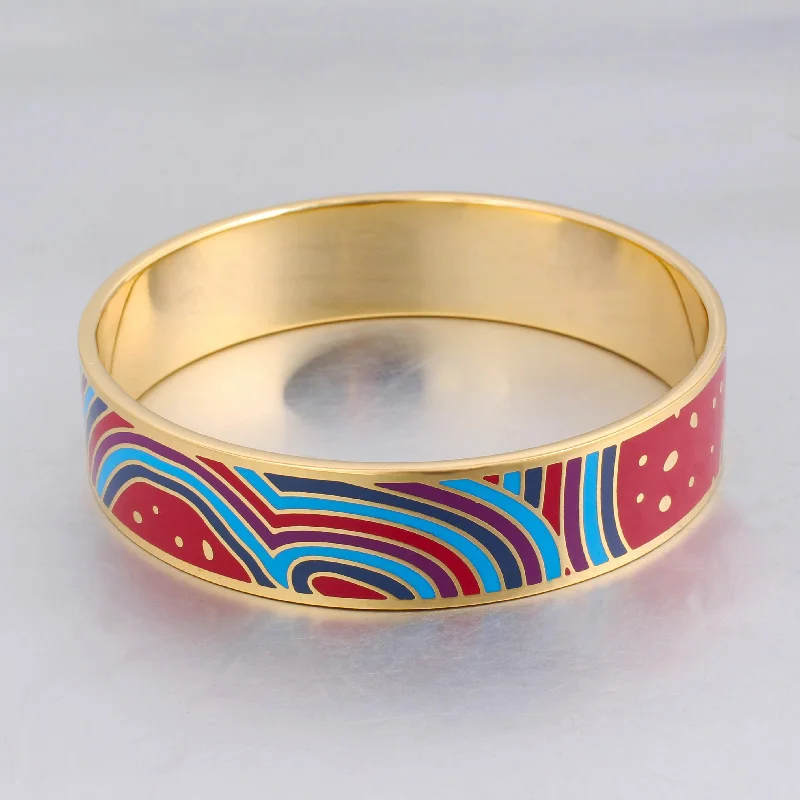 Indian 16mm Width Big Bracelet  Vintage Gold-color Designer Enamel Bangles for Women Trendy Party Jewelry