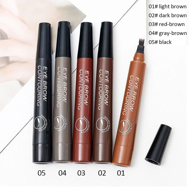 5Colors Long Lasting Brown Liquid Eyebrow Pen Waterproof 4 Fork Tip Eyebrow Tattoo Pencil Women Eye Cosmetic Beauty Makeup TSLM1