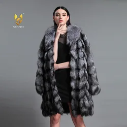 Women's Real Fur Coat Natural Fox Fur Winter Patch Style Big Fox Collar Plus SizeReal Fur Coat Female Fur Story FS151106