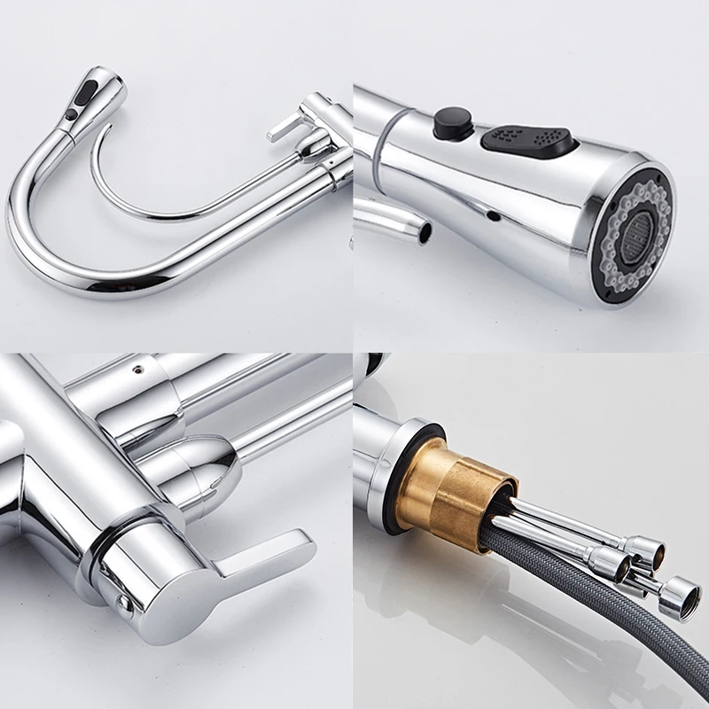 Deck Mounted Black Kitchen Faucets Pull Out Hot Cold Water Filter Tap for Kitchen Three Ways Sink Mixer Kitchen Faucet