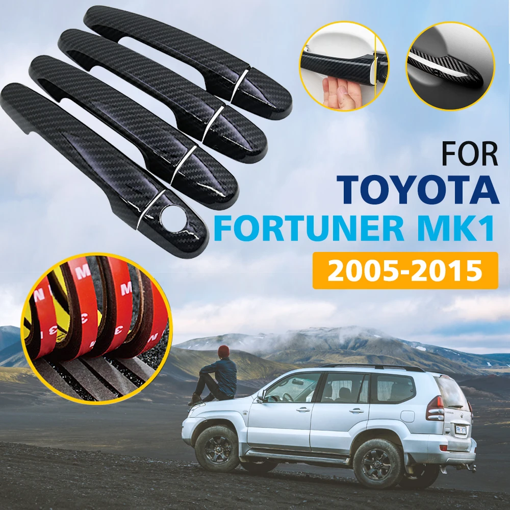 Black Color Carbon Fiber Door Handles Cover Trim for Toyota Fortuner MK1 2005~2015 Car Accessories Styling Sticker 2006 2007