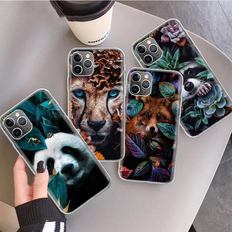 Panda Fox Cat In The Jungle Silicon Call Phone Case For Apple iPhone 11 13 14 Pro Max 15 + 12 Mini 7 Plus X XR XS SE Cover