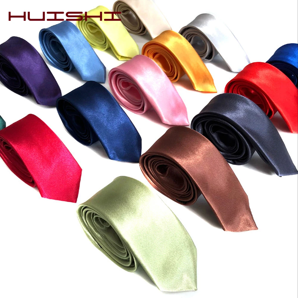 HUISHI Tie For Men Slim Black Tie Solid color Necktie Polyester Narrow Cravat 5cm Width 38 Colors Blue Gold Party Formal Ties