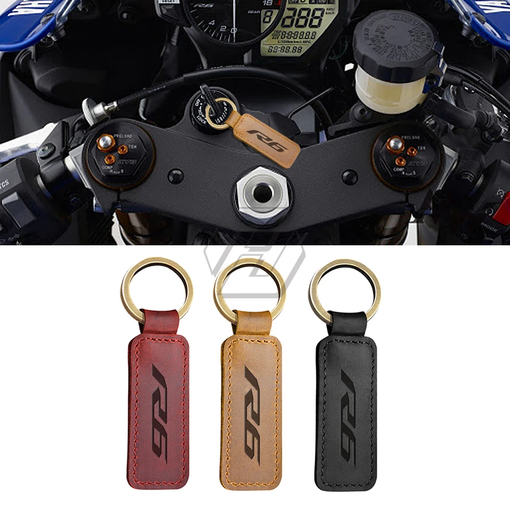 For Yamaha R6 YZF-R6 New Logo Motorcycle Keychain Cowhide Key Ring