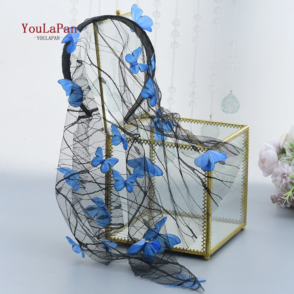 Youlapan V63 Headband Veil 3D Butterfly Embroidery Lace Veil Headband Women Hijab Scarf with Veu De Noiva Bridal Veil flower