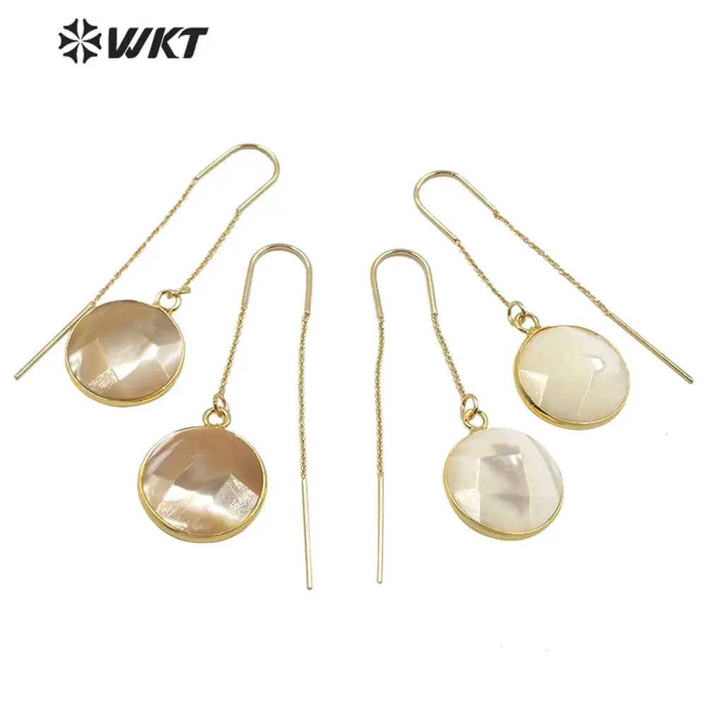 WT-E600 Wholesale Natural Shell Earring Round Shape With Gold Edged Dangle Simple Style Woman Fashion Jewelry Elegant Gift