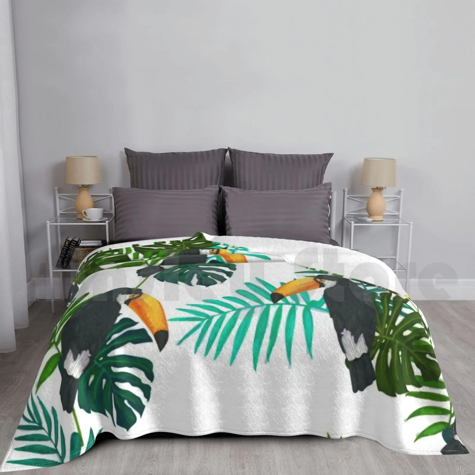 Manta de tendencia con estampado de pájaros Tucan para sofá cama, viaje, tendencia Hipster, planta de flores de colores para mujer