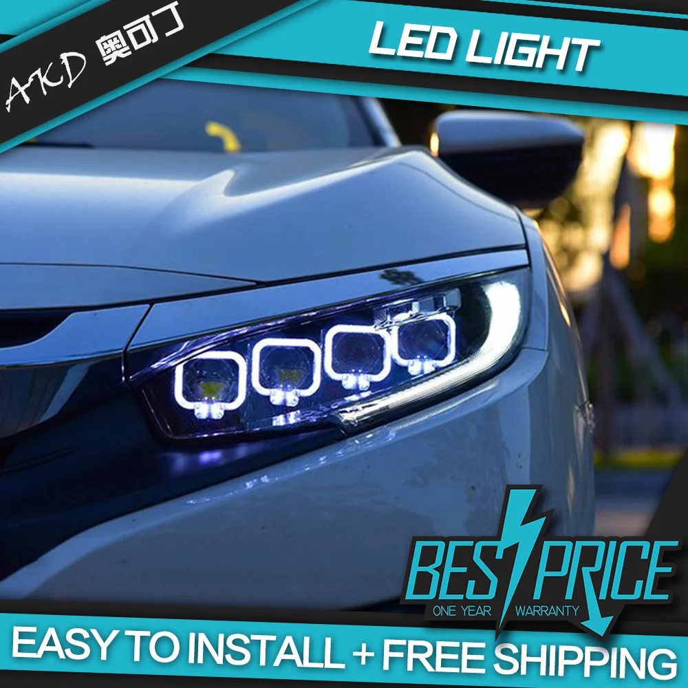 AKD Cars Styling Headlight For Honda Civic X G10 MK10 Bugatti Type Headlights LED Running lights Bi-Xenon Beam Fog angel eyes