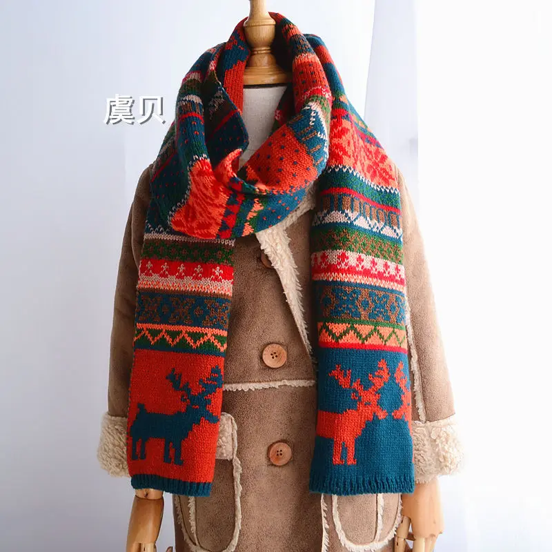 Cute lovely deer green winter children baby scarf boys and girls thick warm knit double sides scarves christmas gifts for kids