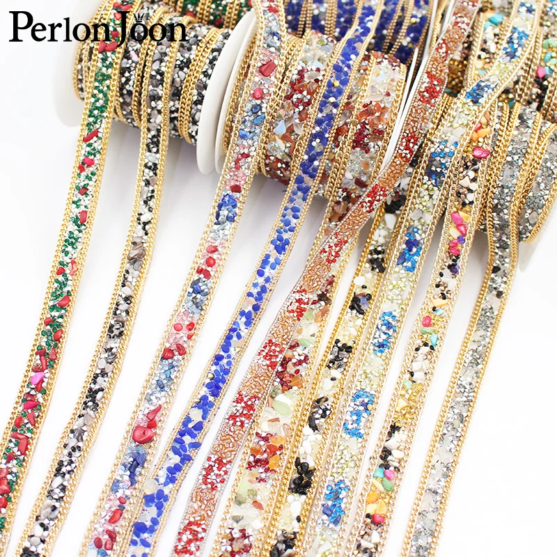 1 yard Hot fix color mixing crystal resin rhinestone chain trim Ironing on shoes, bags, clothing decoration accessories TR144