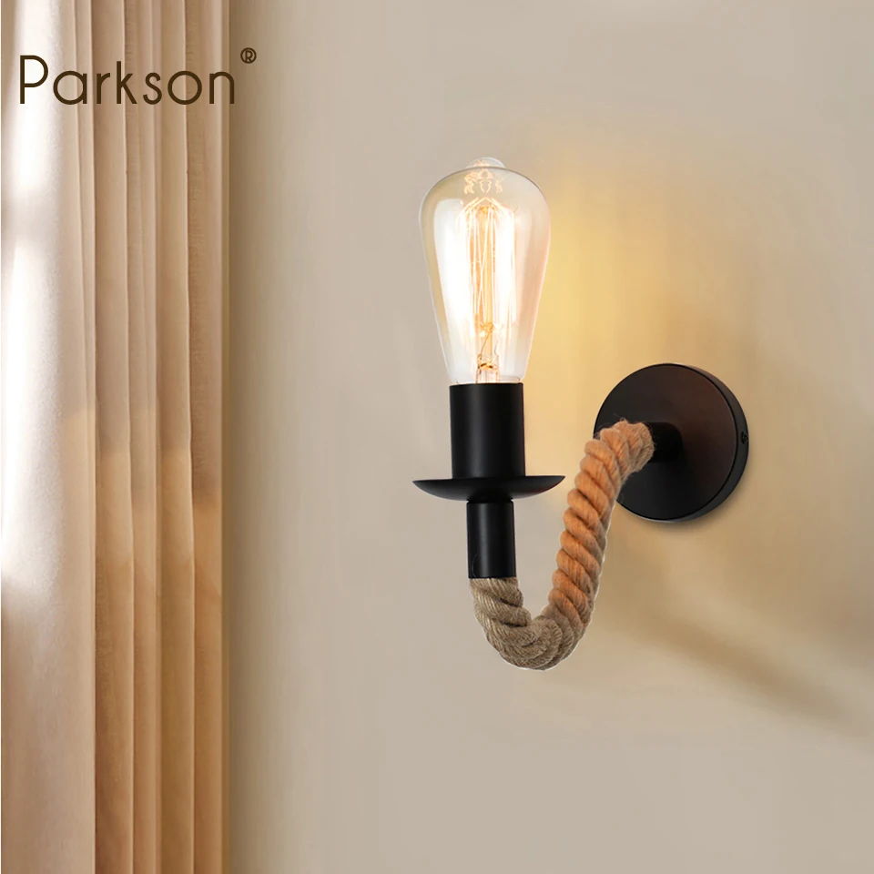 Vintage Wood Wall Lamp Retro Hemp Rope Wall Sconce Lamp E27 220V 110V Interior Wall Light Stairway Aisle Indoor Outdoor Lighting