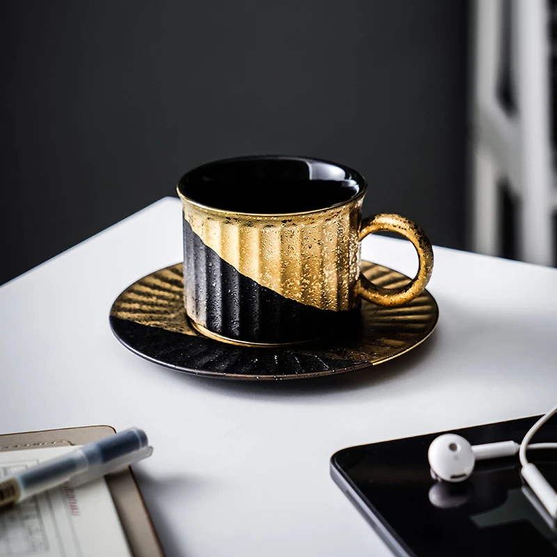 

Espresso Cup High-end luxury niche Cup High-end art sense Fashion sense Coarse pottery black coffee mugs cups