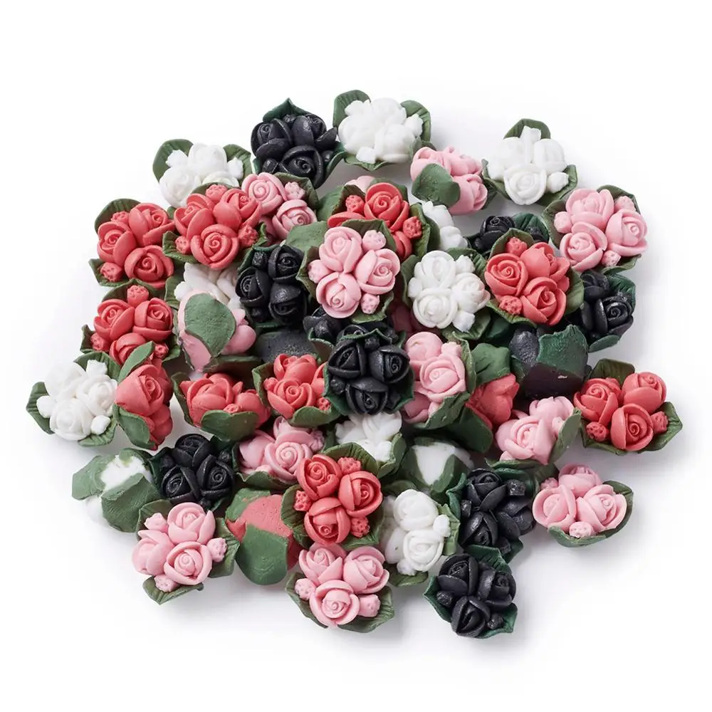 

50pcs/Set Mixed Color Handmade Porcelain Cabochons China Clay Flower Beads for Jewelry Makings