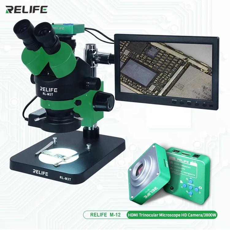 RELIFE RL-M3T Trinocular Microscope 0.7-4.5X Continuous Zoom Microscope For Mobile Phone PCB Electronic Device Repair