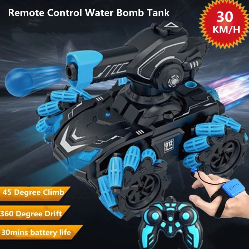 

30KM/H 2.4G Watch Gesture Radio Control RC Tank Car With Launching Water Bombs Rotation Drift Racing Vehical Spray Car Toy Gifts