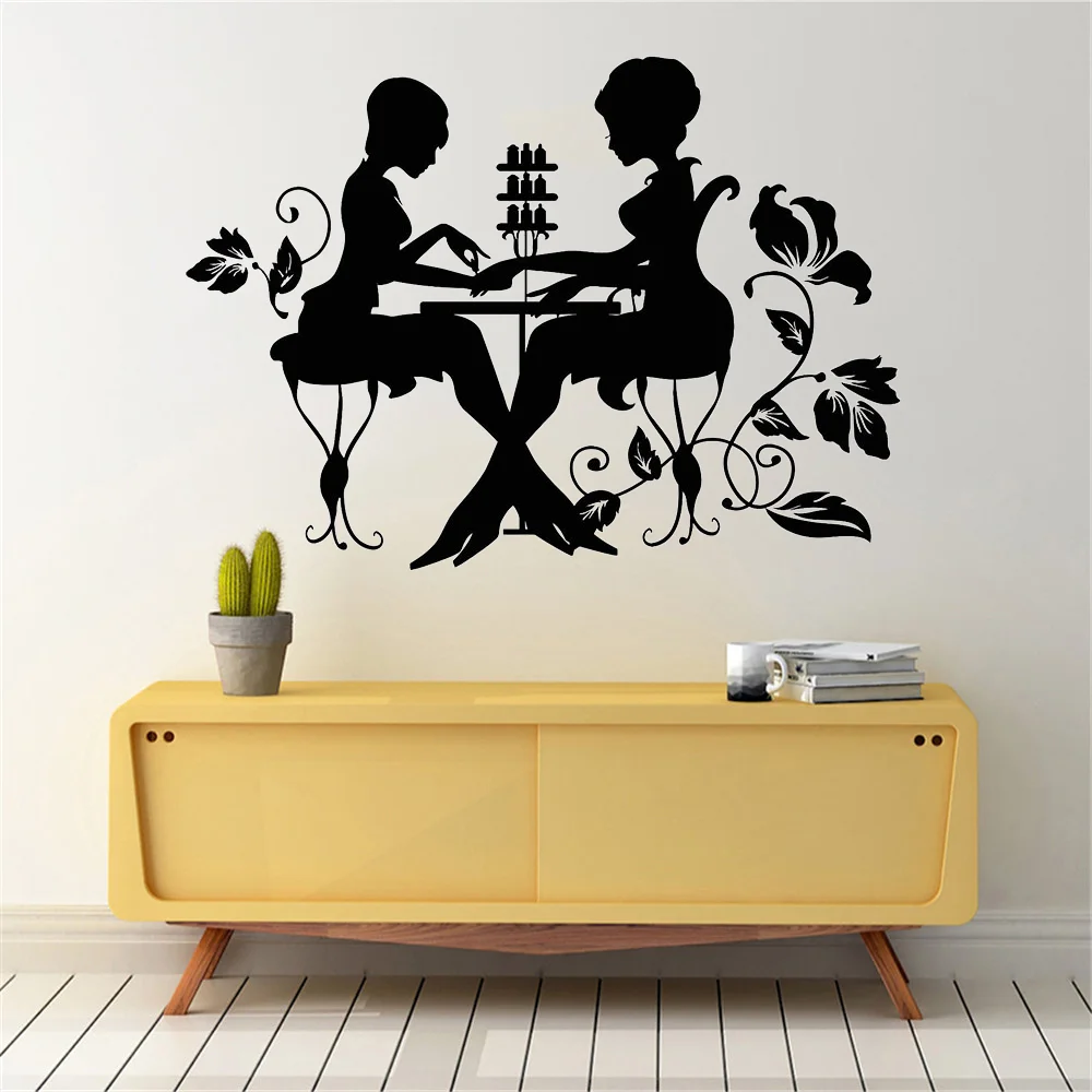 

Fashion Woman Wall Decal Nail Studio Manicure Beauty Salon Girls Room Interior Decor Flowers Wallpaper Vinyl Art Stickers