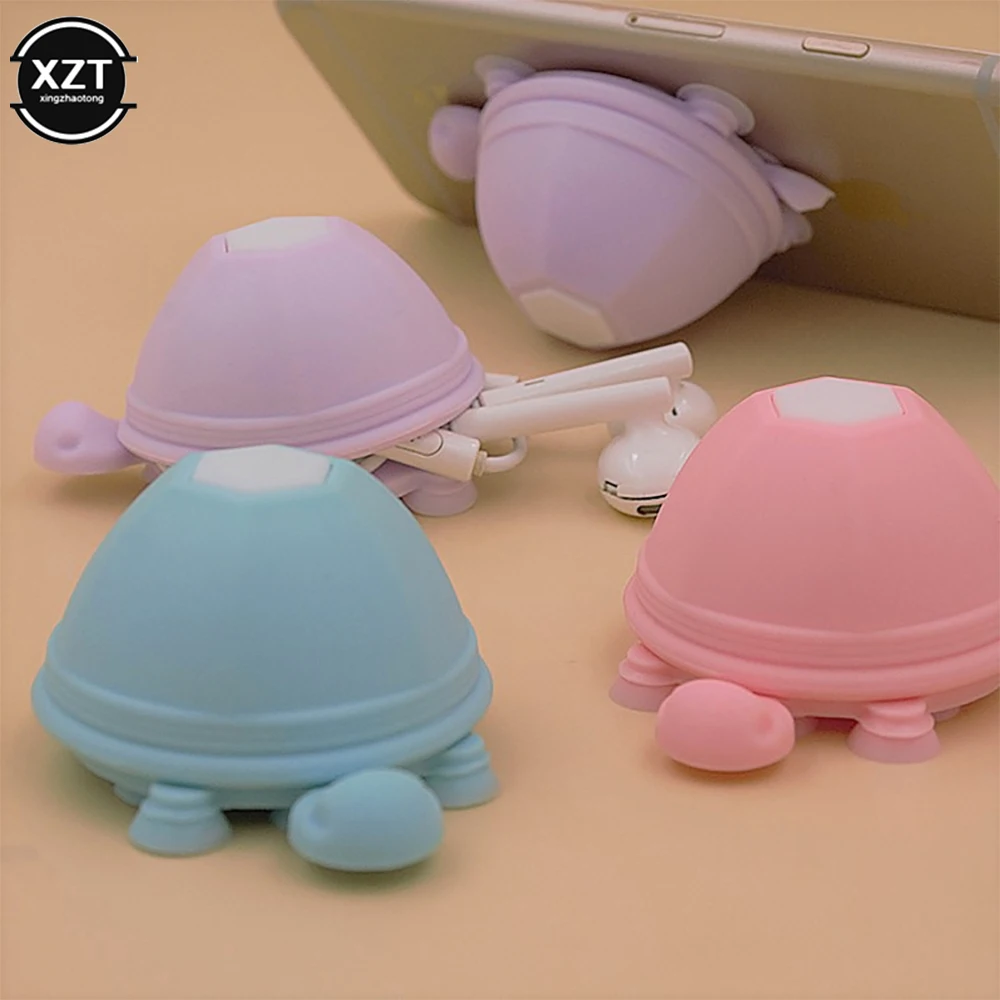 Cartoon Turtle Shape Silicone Cable Winder Protector Desktop Wire Earphone Clip Organizer Line Fixer Novelty Mobile Phone Holder