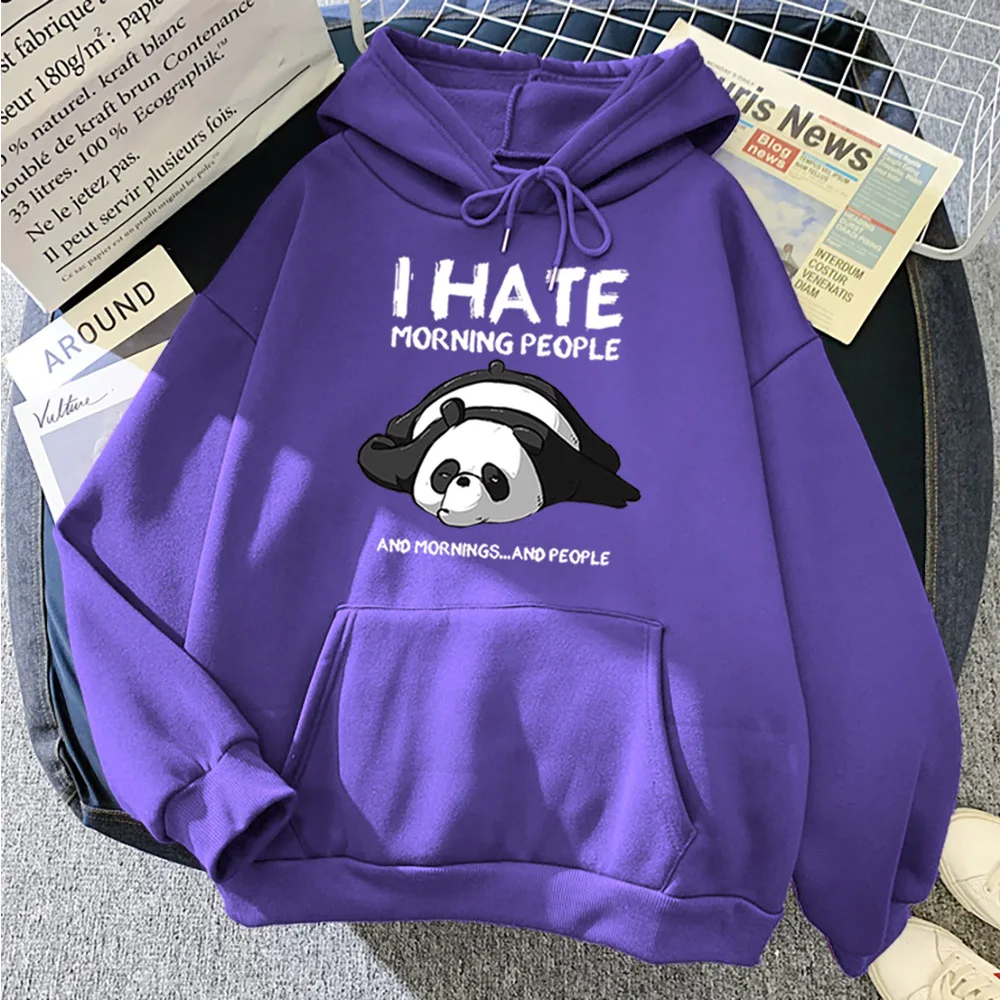 Females Hoodie Tired Panda I Hate Morning People Print Hoodies Womans Casual Oversized Clothes Winter Funny Animal Lady Sweater